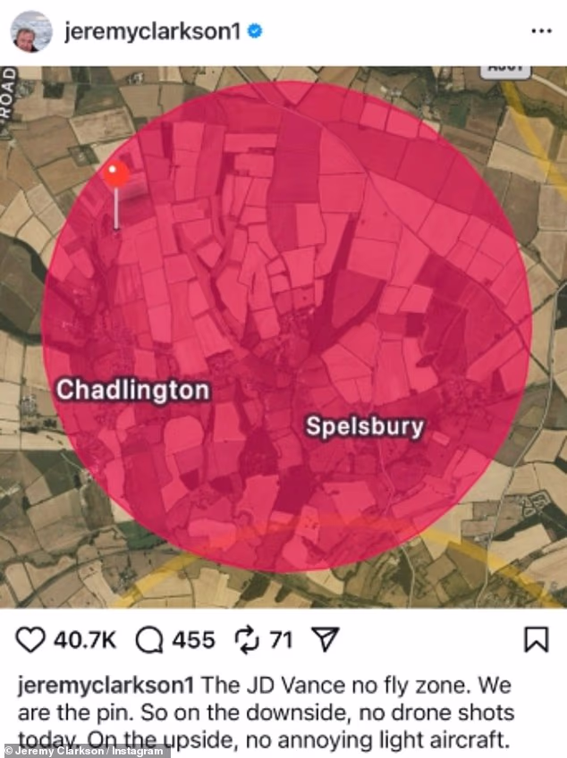 Kaleb complained about the incident earlier this week, in the comments section of one of Jeremy's Instagram posts showing the no-fly zone